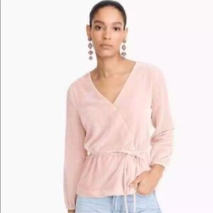 J. Crew Top Womens size 6 T Drapey Crepe Pink Faux Wrap Blouse V Neck Preppy